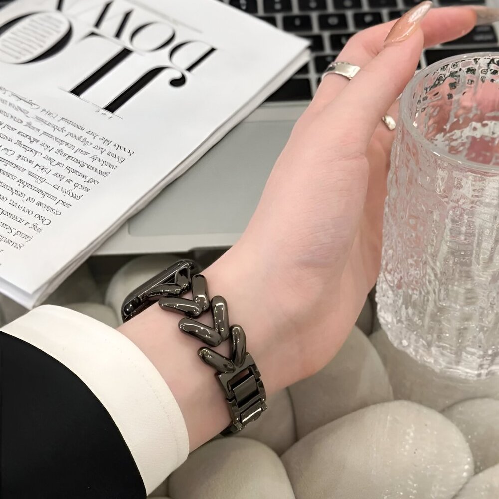 NEW Stylish Adjustable Black Chain-Link Watch Band For Apple Watch - Picture 7 of 11